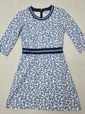 Draper James Blue Floral Ribbon Trim A-Line Dress 3/4 Sleeve Size S